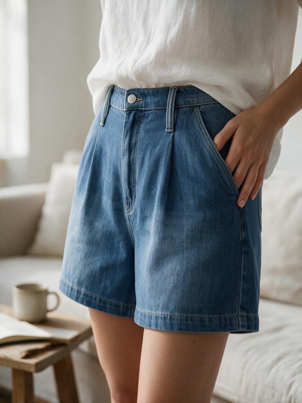 Laura Ashley NWT blue denim pleated trouser shorts size 10/30 vacation western